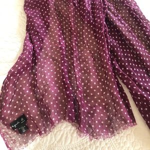 agnes b.  lightweight linen scarf, burgundy with white dots